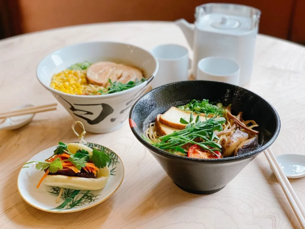 A table of amazing ramen at Ghost Ramen, Victoria, BC